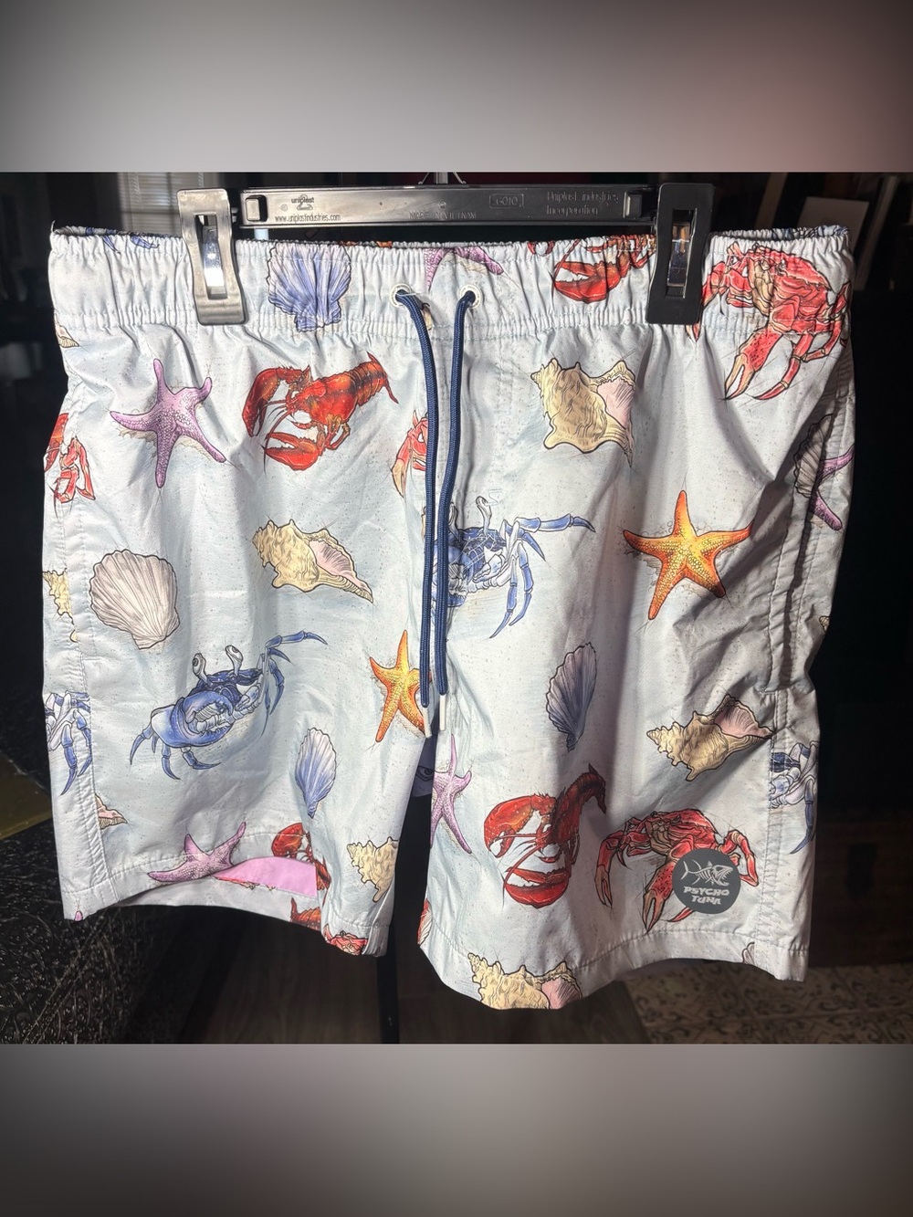 Men's Light Blue Nautical Print Swim Shorts Psycho Tuna Size Medium EPC